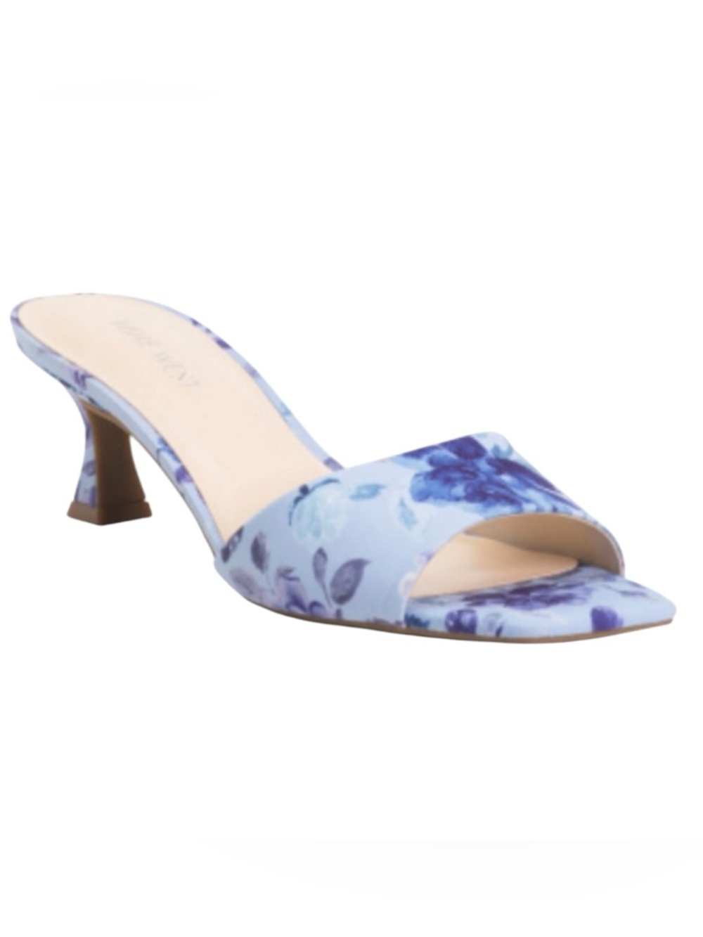 Nine West Inya Light Blue & Purple Floral Kitten Heel Mules Size 7 1/2 NWOB